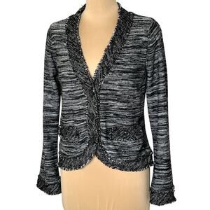 Conrad C Collection Cardigan Medium Silver Metallic Gray Black Fringe Classic
